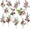 16 Inch Large Artificial Christmas Tree Picks – Assorted 12 Styles Holly Sprays with Pinecones & Leaves, Xmas Tree Filler Stems for Wreaths, Floral Arrangements & Winter Holiday Décor